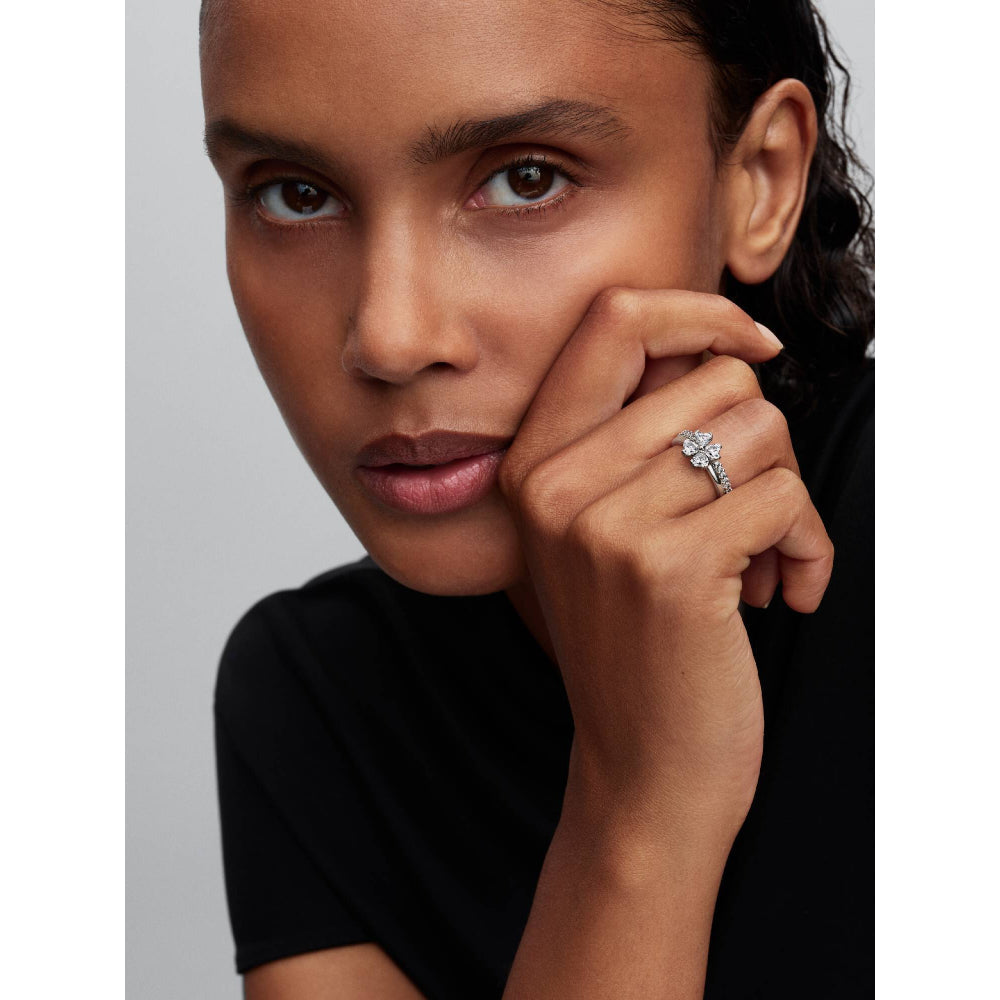Pandora Silver Sparkling Lucky Clover Splittable Ring Image 3