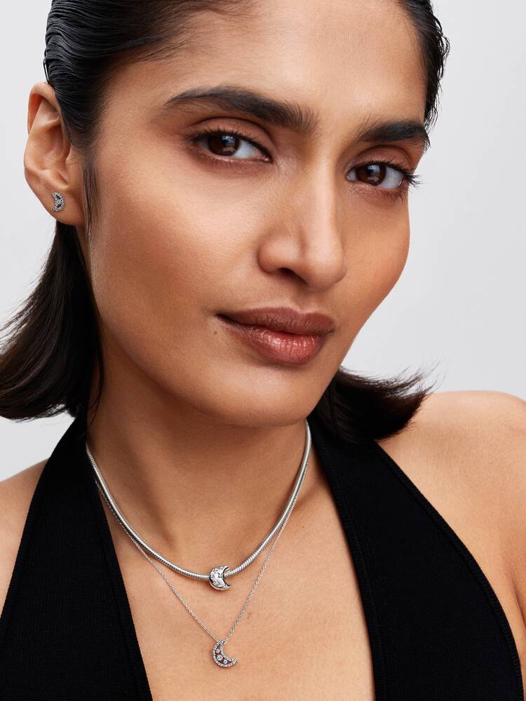 Pandora Silver Sparkling Moon Stud Earrings - MococoPandora294257C015700303232096Earrings