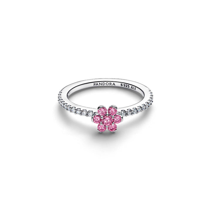 Pandora Silver Sparkling Pink Flower Ring Image 5