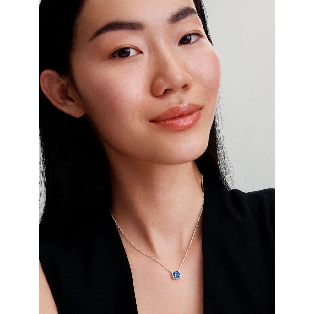 Pandora Silver Sparkling Square Blue Halo Pendant Necklace - MococoPandora393560C01-455700303148526Necklace