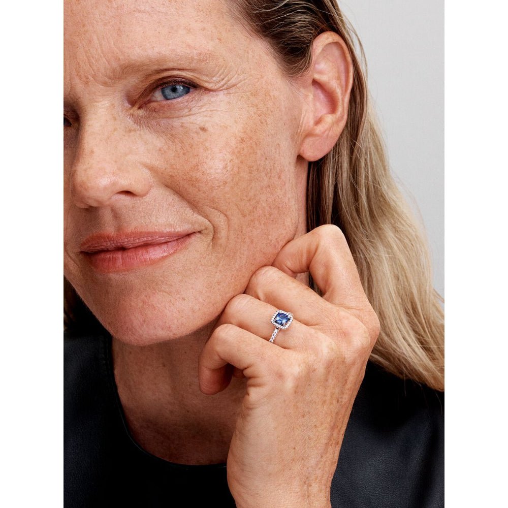 Pandora Silver Sparkling Square Blue Halo Ring - MococoPandora193555C01-485700303148984Rings