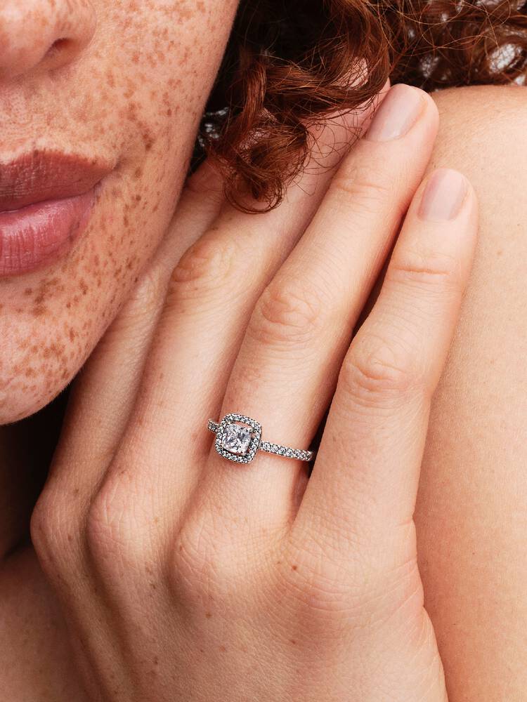 Pandora Silver Sparkling Square Halo Ring - MococoPandora193555C02-505700303230979Rings