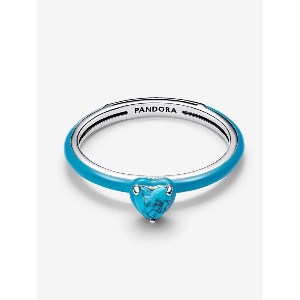 Pandora Silver Turquoise - Coloured Heart Stone Ring - MococoPandora193828C01-445700303194066Rings