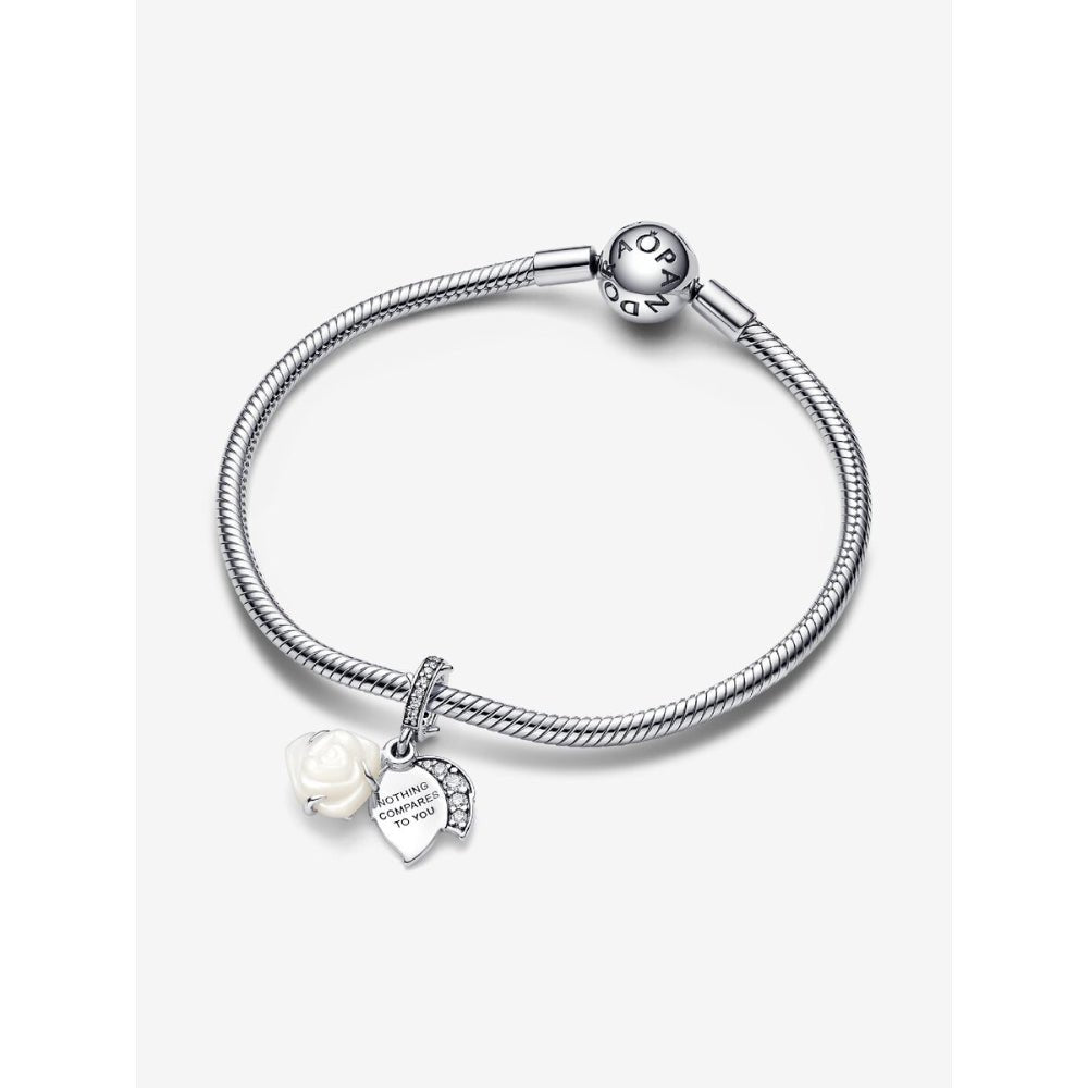 Pandora Silver White Rose In Bloom Double Dangle Charm - MococoPandora793200C015700303113302Charms