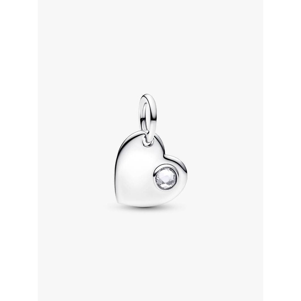 Pandora Sterling Silver April Heart Dangle Charm with Clear Stone - MococoPandora794295C04