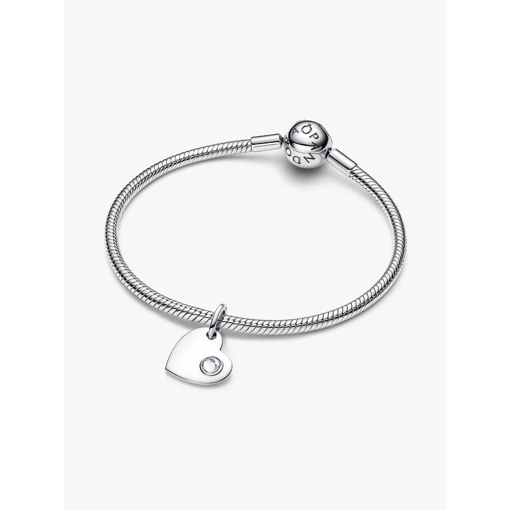 Pandora Sterling Silver April Heart Dangle Charm with Clear Stone - MococoPandora794295C04