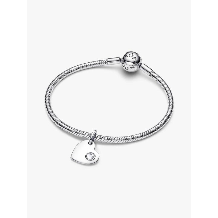 Pandora Sterling Silver April Heart Dangle Charm with Clear Stone - MococoPandora794295C04