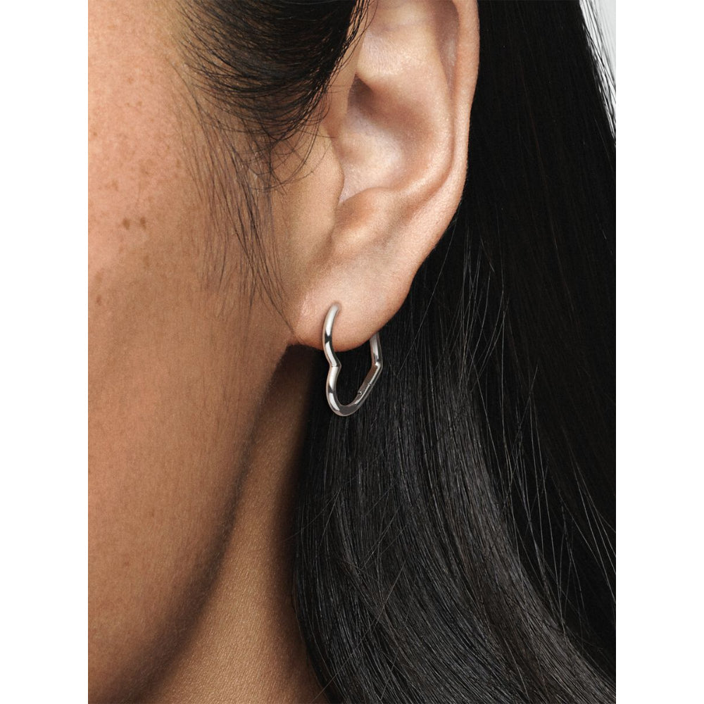 Pandora Sterling Silver Asymmetrical Heart Hoop Earrings Image 2