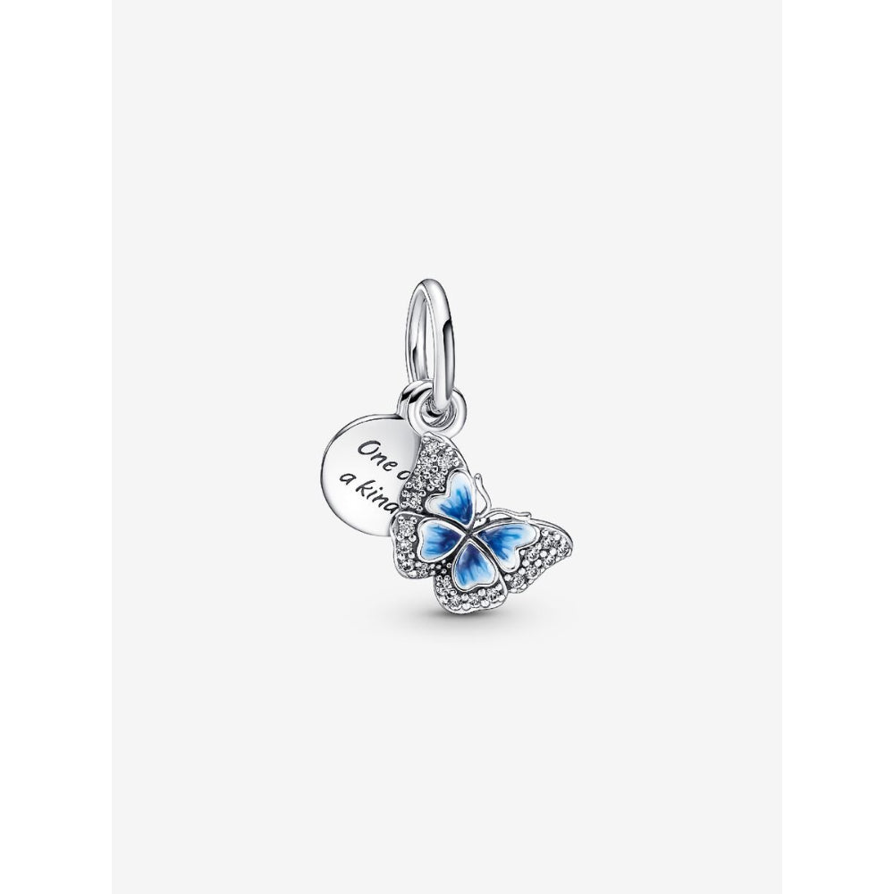 Pandora Sterling Silver Blue Butterfly & Quote Double Dangle Charm Image 1