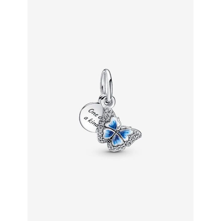 Pandora Sterling Silver Blue Butterfly & Quote Double Dangle Charm Image 1