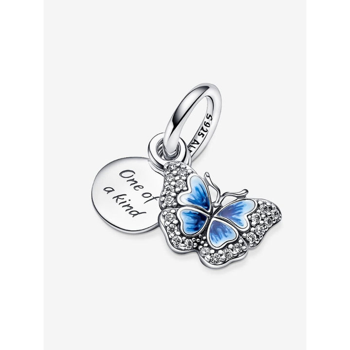 Pandora Sterling Silver Blue Butterfly & Quote Double Dangle Charm Image 4
