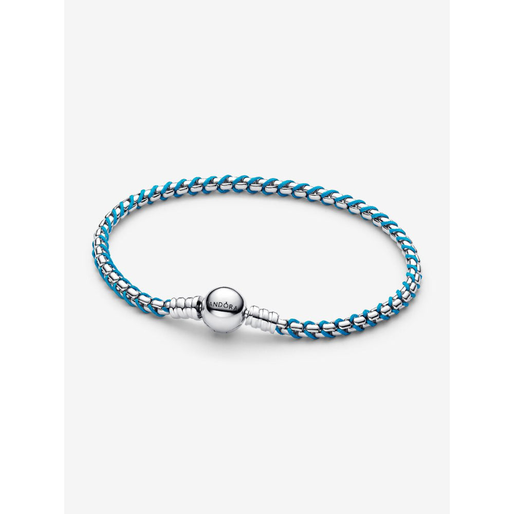 Pandora Sterling Silver Blue Cord Snake Chain Bracelet Image 1