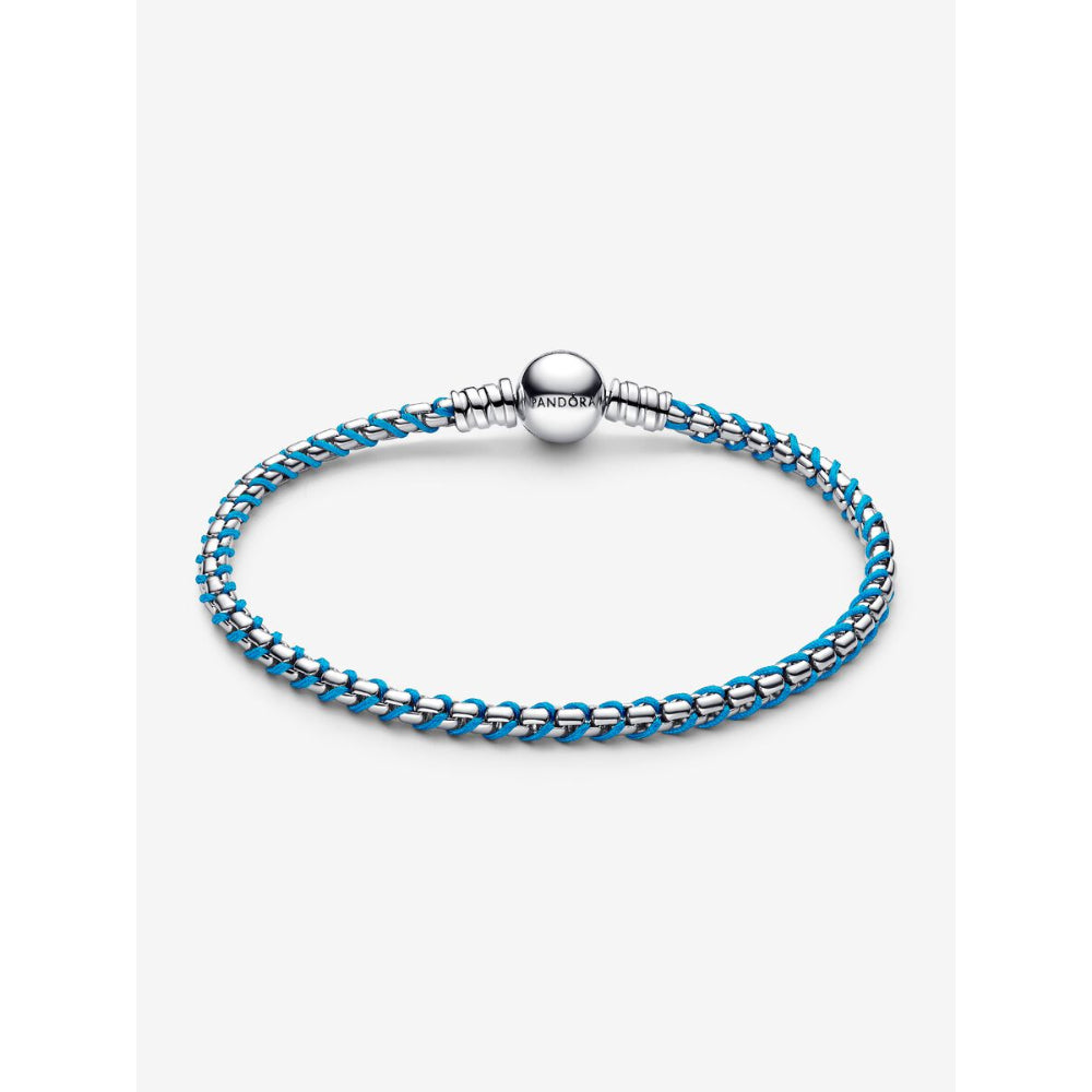 Pandora Sterling Silver Blue Cord Snake Chain Bracelet Image 4