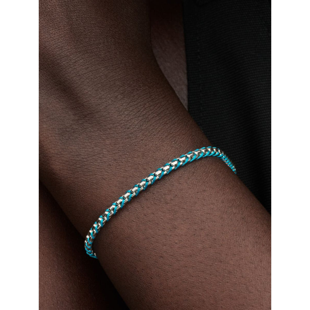Pandora Sterling Silver Blue Cord Snake Chain Bracelet Image 2