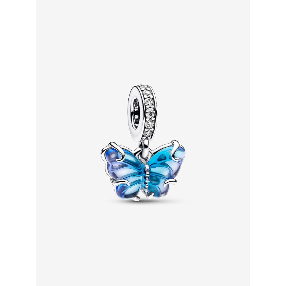 Pandora Sterling Silver Blue Murano Glass Butterfly Dangle Charm Image 1