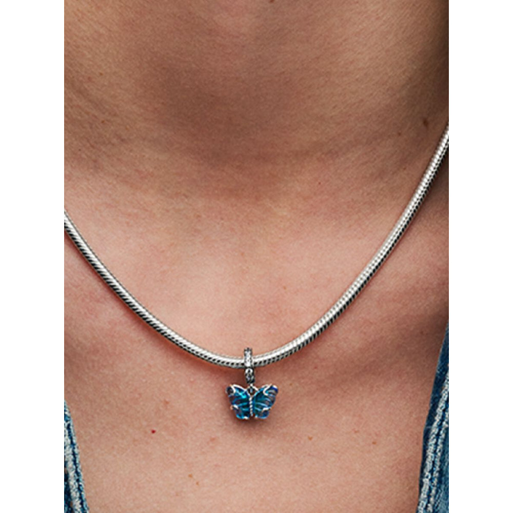 Pandora Sterling Silver Blue Murano Glass Butterfly Dangle Charm Image 2