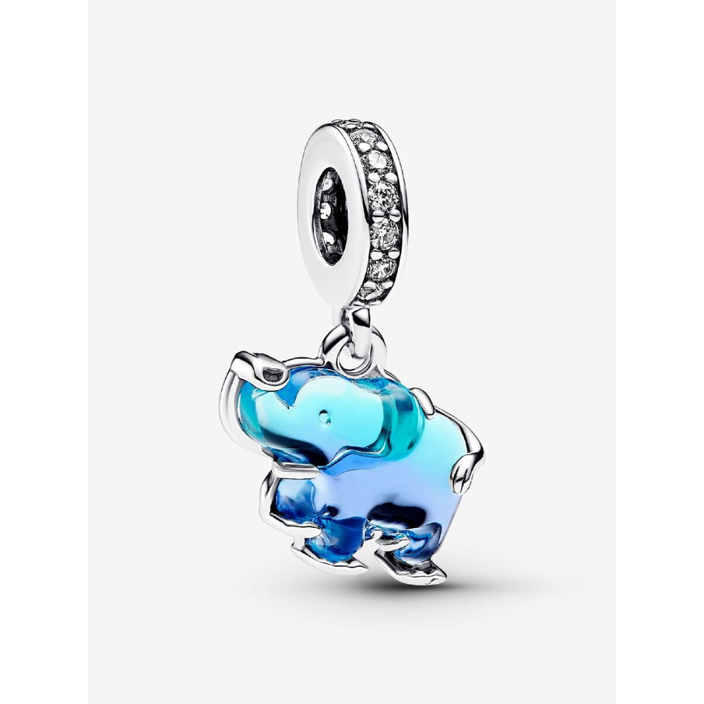 Pandora Sterling Silver Blue Murano Glass Elephant Dangle Charm Image 1