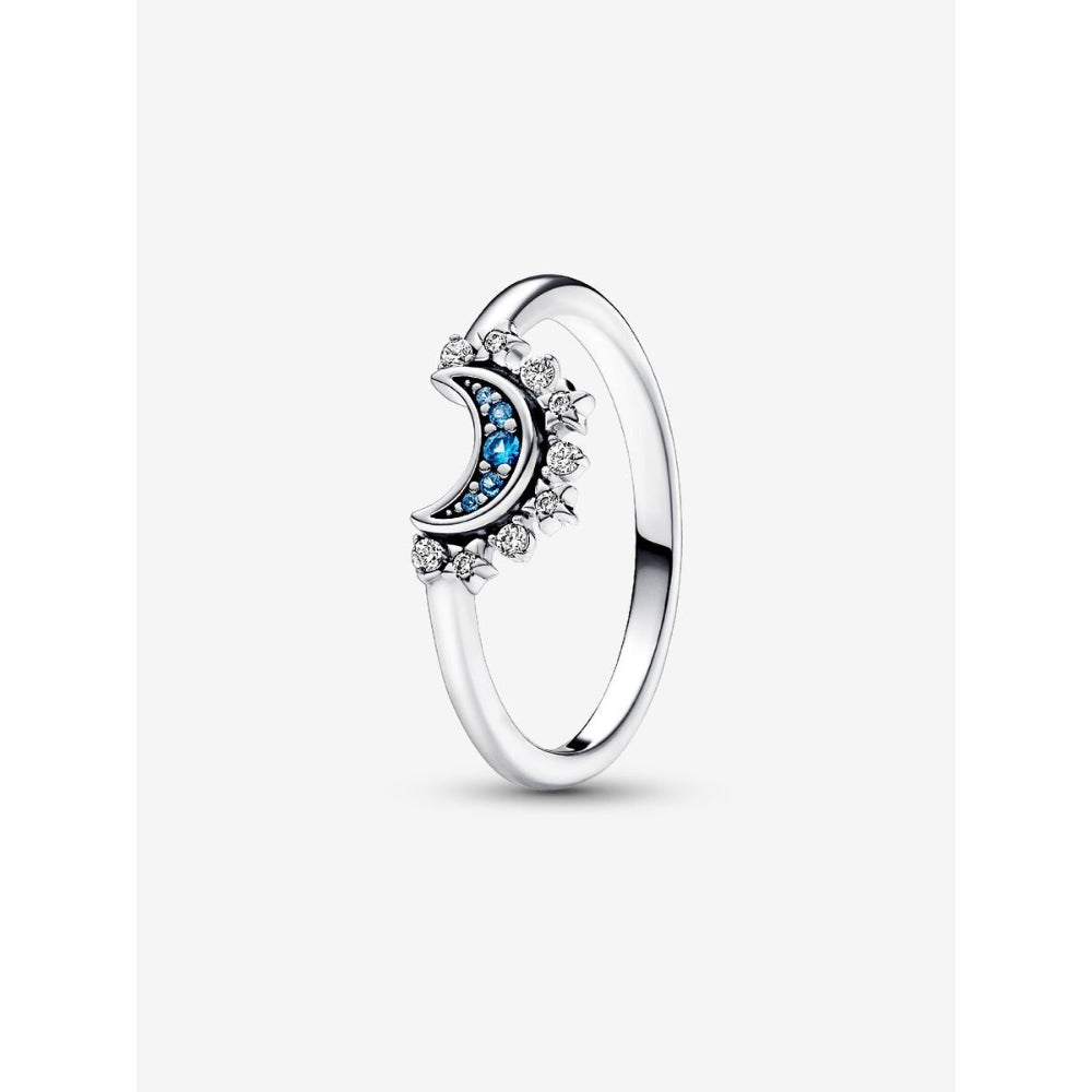 Pandora Sterling Silver Celestial Blue Sparkling Moon Ring Image 1