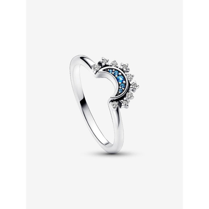Pandora Sterling Silver Celestial Blue Sparkling Moon Ring Image 4
