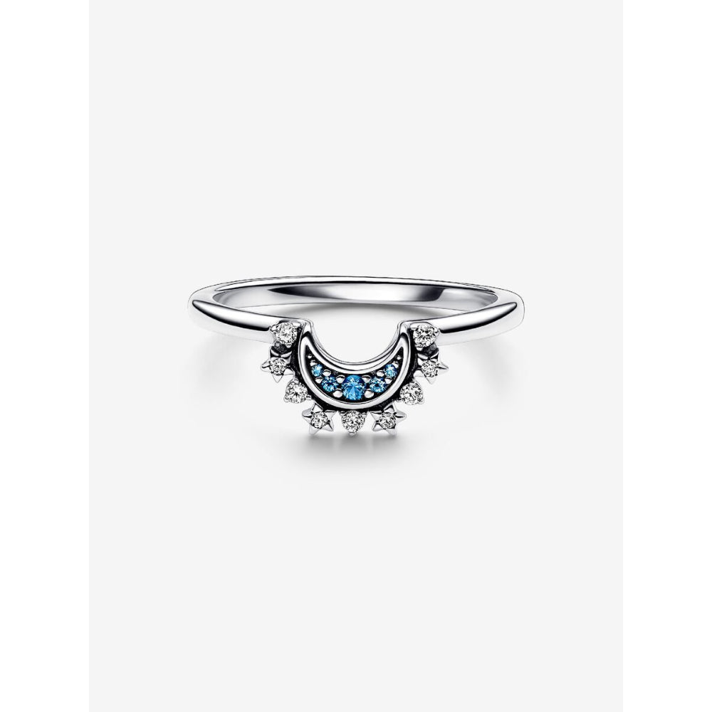 Pandora Sterling Silver Celestial Blue Sparkling Moon Ring Image 5