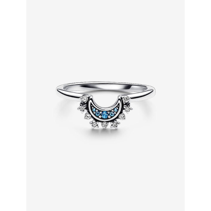 Pandora Sterling Silver Celestial Blue Sparkling Moon Ring Image 5