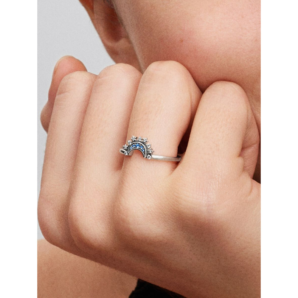 Pandora Sterling Silver Celestial Blue Sparkling Moon Ring Image 2