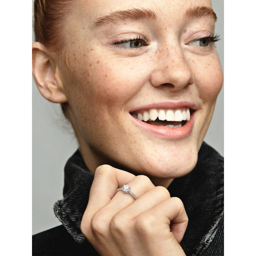 Pandora Sterling Silver Clear Sparkling Crown Solitaire Ring Image 3