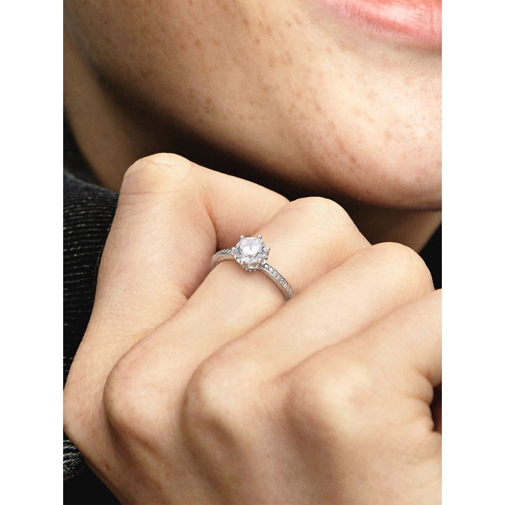 Pandora Sterling Silver Clear Sparkling Crown Solitaire Ring Image 2
