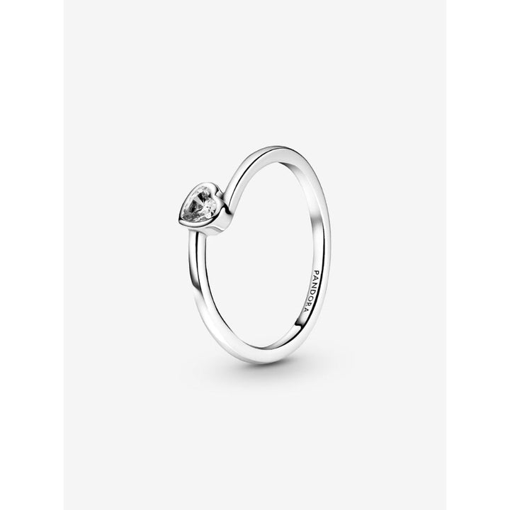 Pandora Sterling Silver Clear Tilted Heart Solitaire Ring Image 4