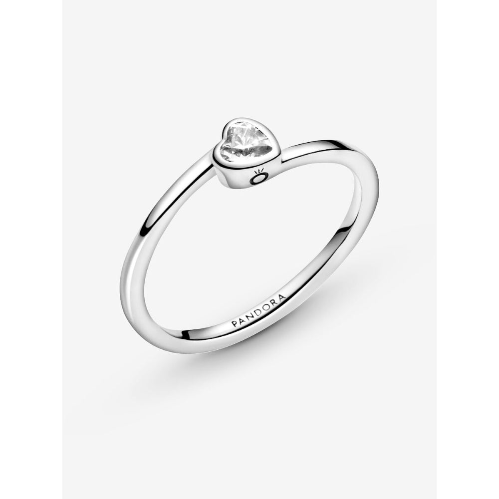 Pandora Sterling Silver Clear Tilted Heart Solitaire Ring Image 1