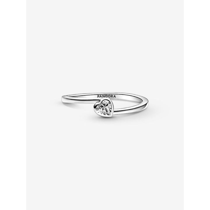 Pandora Sterling Silver Clear Tilted Heart Solitaire Ring Image 6