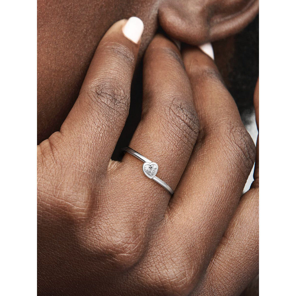 Pandora Sterling Silver Clear Tilted Heart Solitaire Ring Image 2