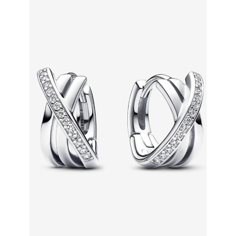 Pandora Sterling Silver Crossover Pave Hoop Earrings Image 1
