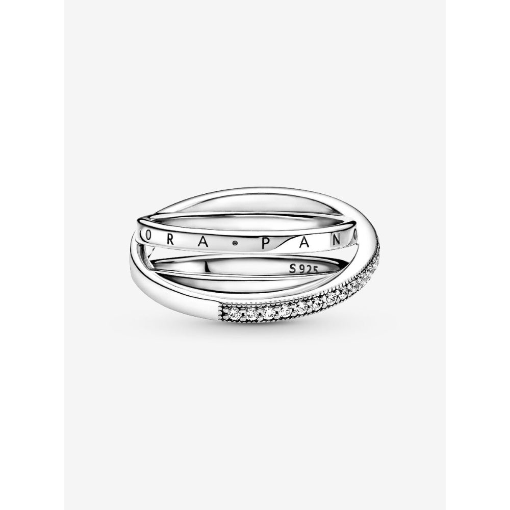 Pandora Sterling Silver Crossover Pave Triple Band Ring Image 2