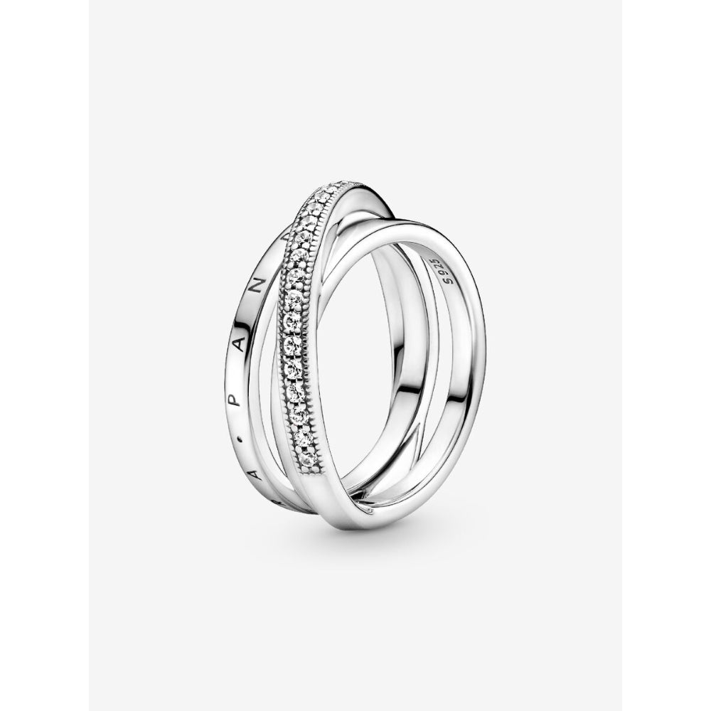 Pandora Sterling Silver Crossover Pave Triple Band Ring Image 1