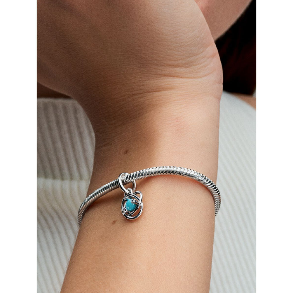Pandora Sterling Silver December Birthstone Blue Eternity Circle Dangle Charm Image 2