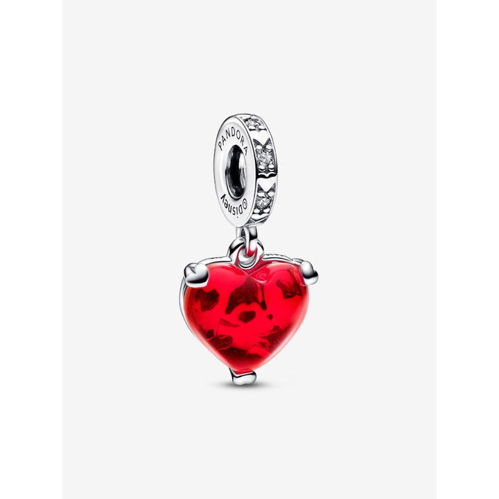 Pandora Sterling Silver Disney Mickey & Minnie Mouse Kiss Red Murano Glass Dangle Charm Image 1
