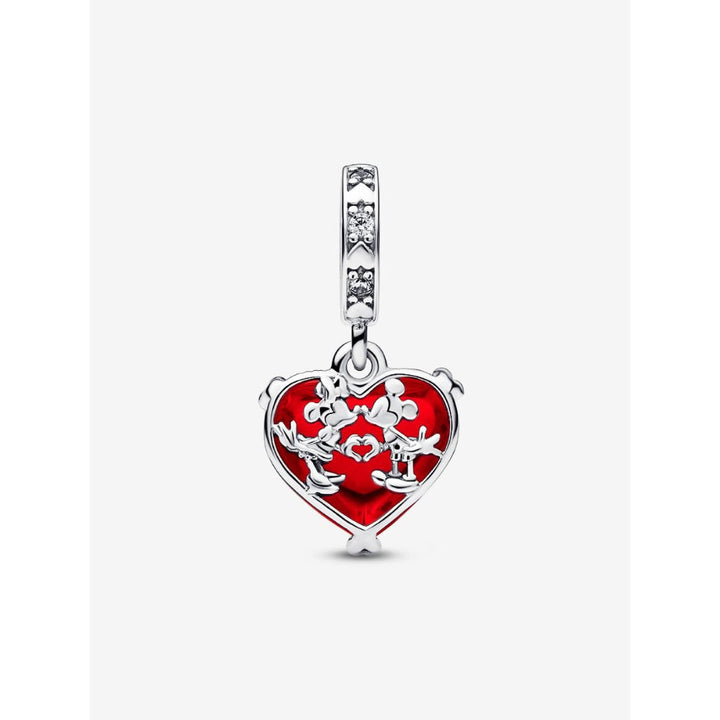 Pandora Sterling Silver Disney Mickey & Minnie Mouse Kiss Red Murano Glass Dangle Charm Image 4
