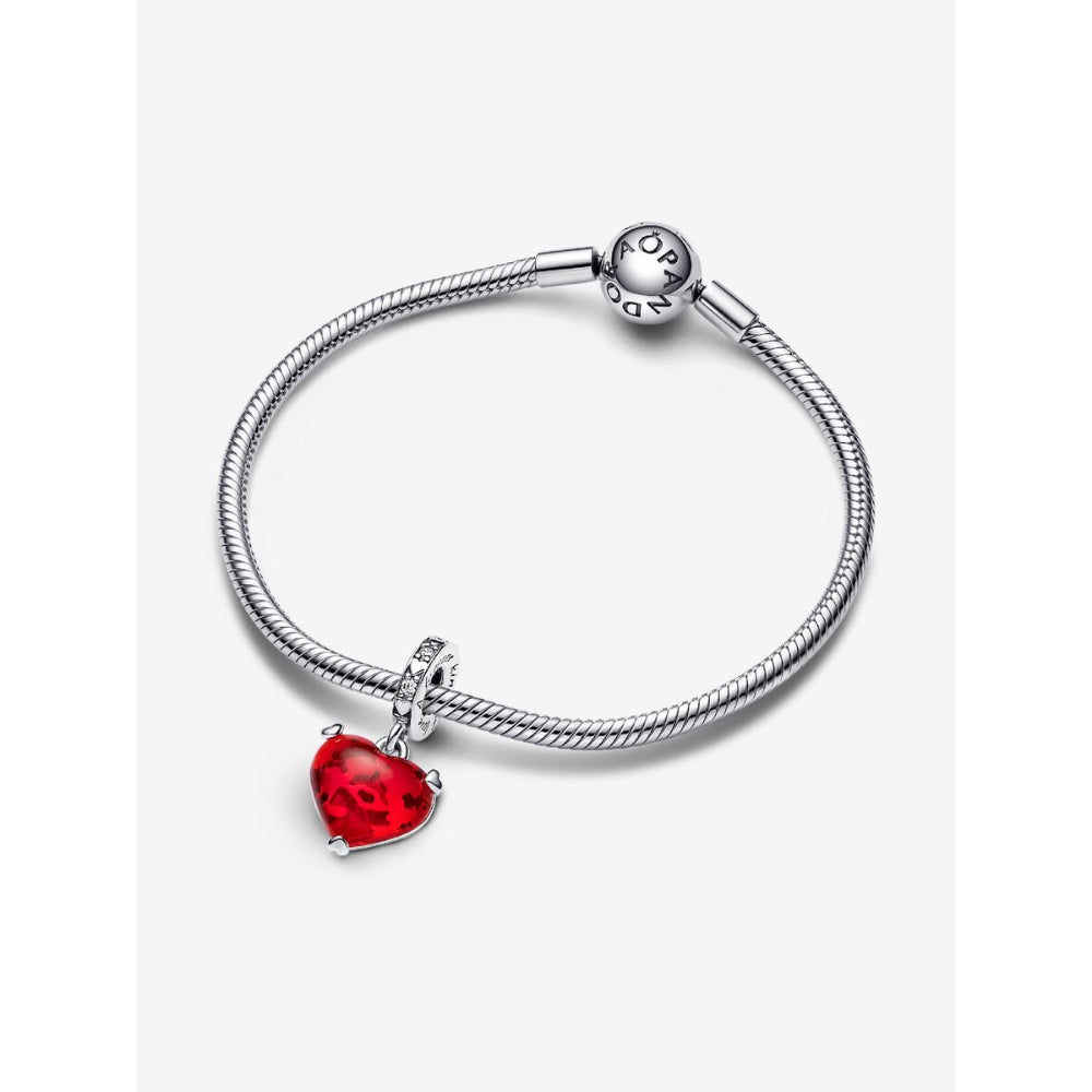 Pandora Sterling Silver Disney Mickey & Minnie Mouse Kiss Red Murano Glass Dangle Charm Image 5