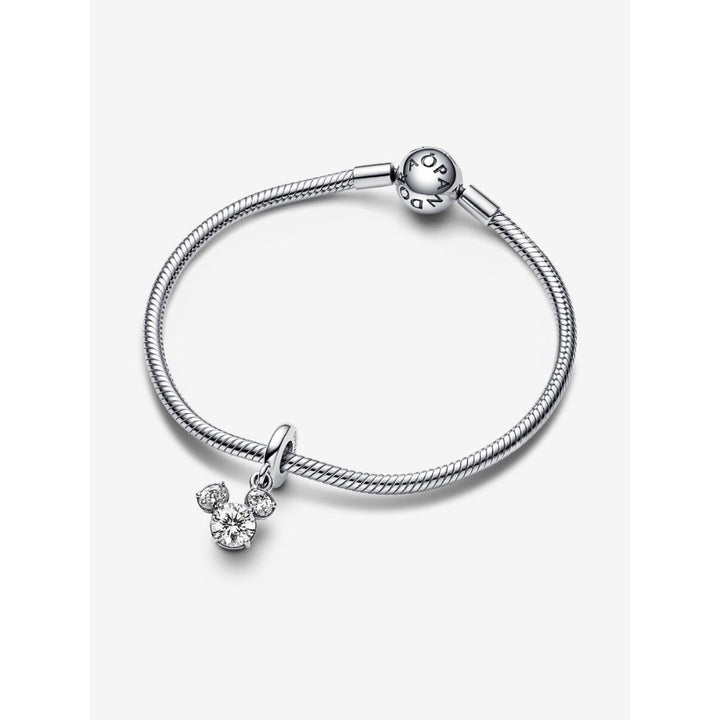 Pandora Sterling Silver Disney Mickey Mouse Sparkling Head Silhouette Dangle Charm Image 4