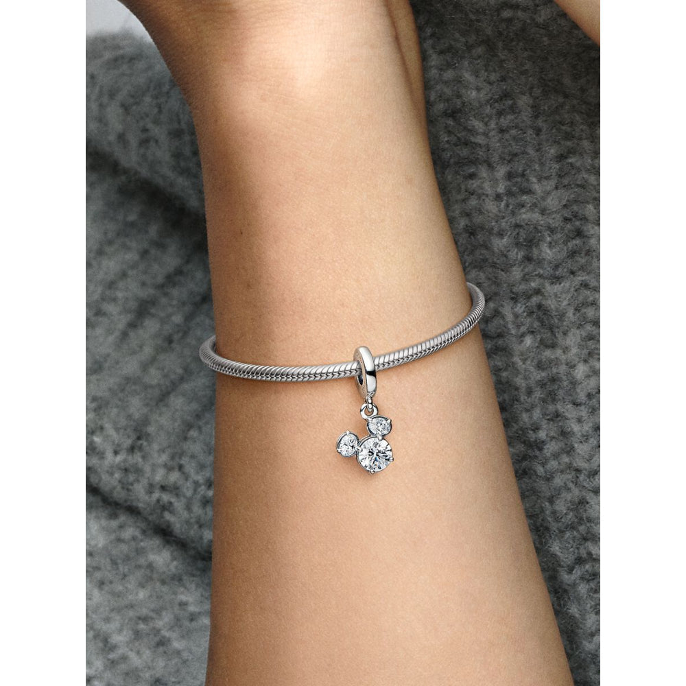 Pandora Sterling Silver Disney Mickey Mouse Sparkling Head Silhouette Dangle Charm Image 2