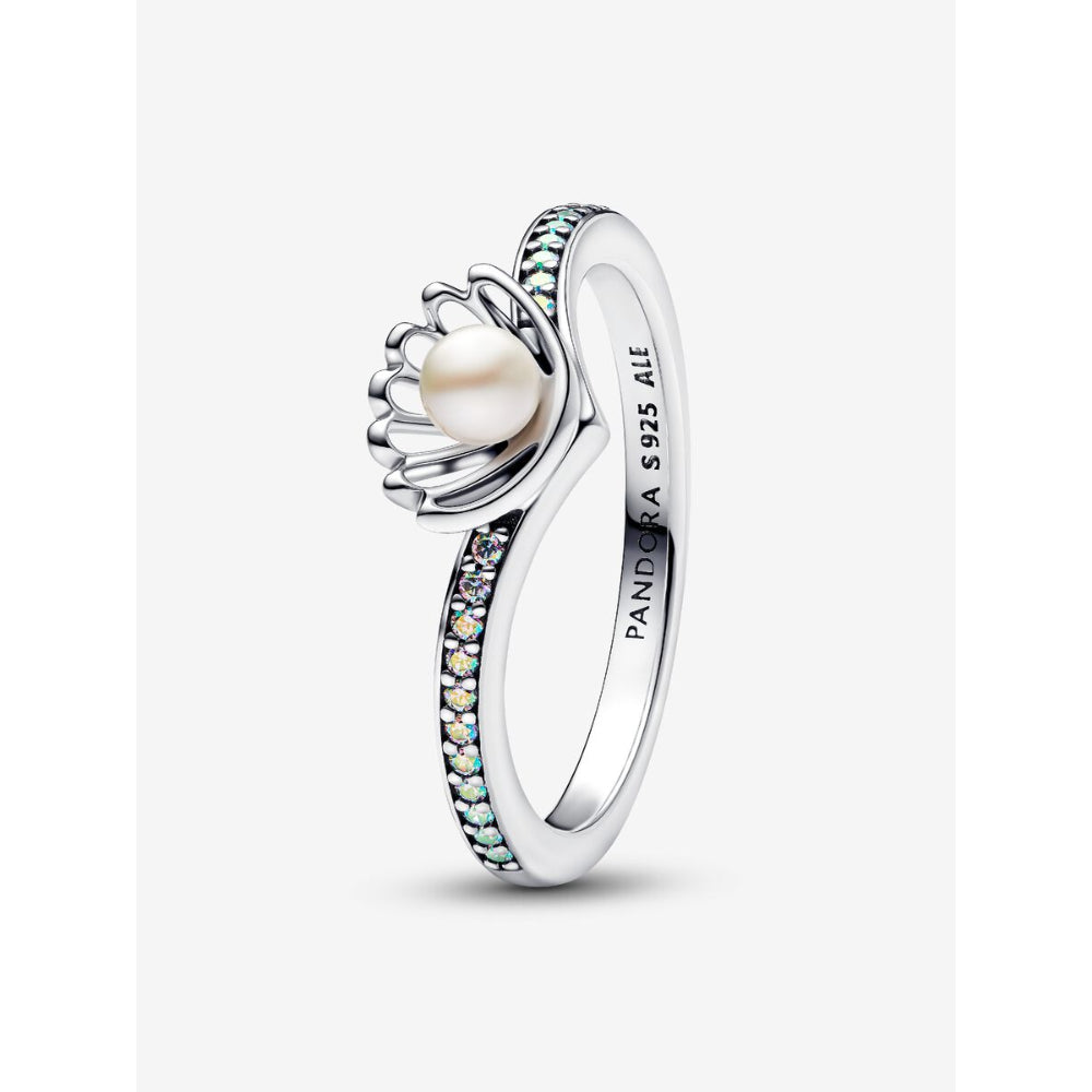 Pandora Sterling Silver Disney Princess Ariel Shell Treated Freshwater Cultured Pearl Ring Image 1