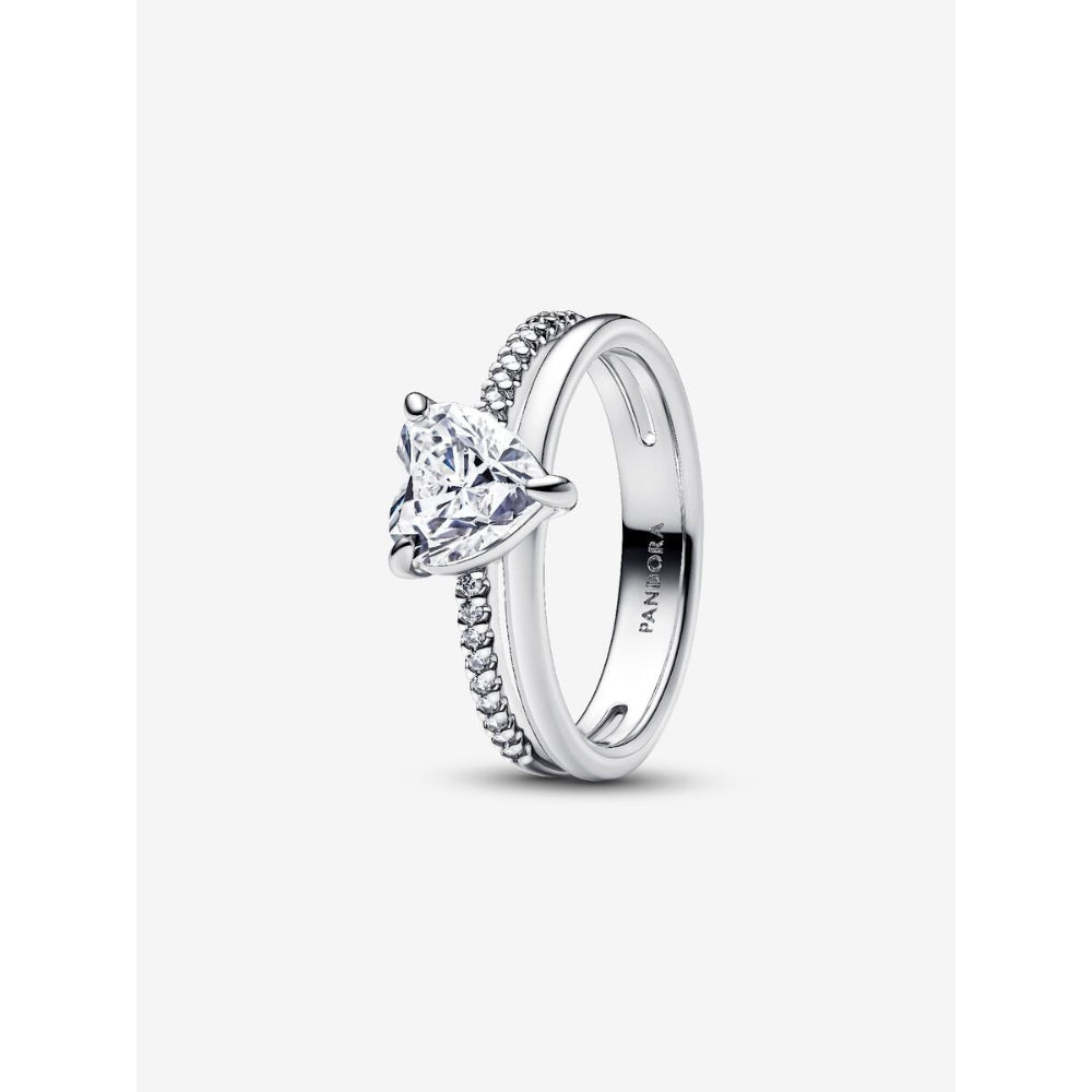 Pandora Sterling Silver Double Band Heart Ring Image 1