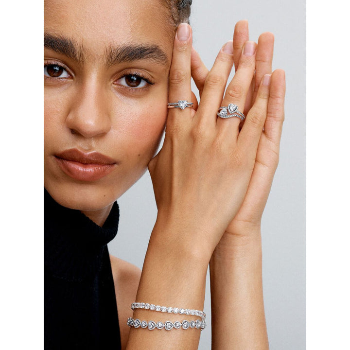 Pandora Sterling Silver Double Band Heart Ring Image 4