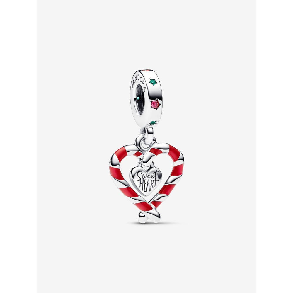 Pandora Sterling Silver Double Candy Cane Heart Christmas Dangle Charm Image 1