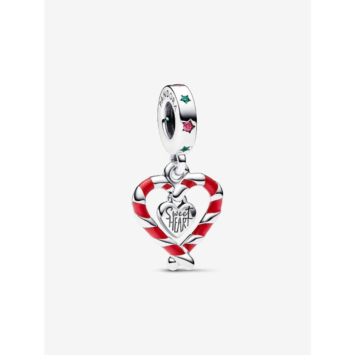Pandora Sterling Silver Double Candy Cane Heart Christmas Dangle Charm Image 1