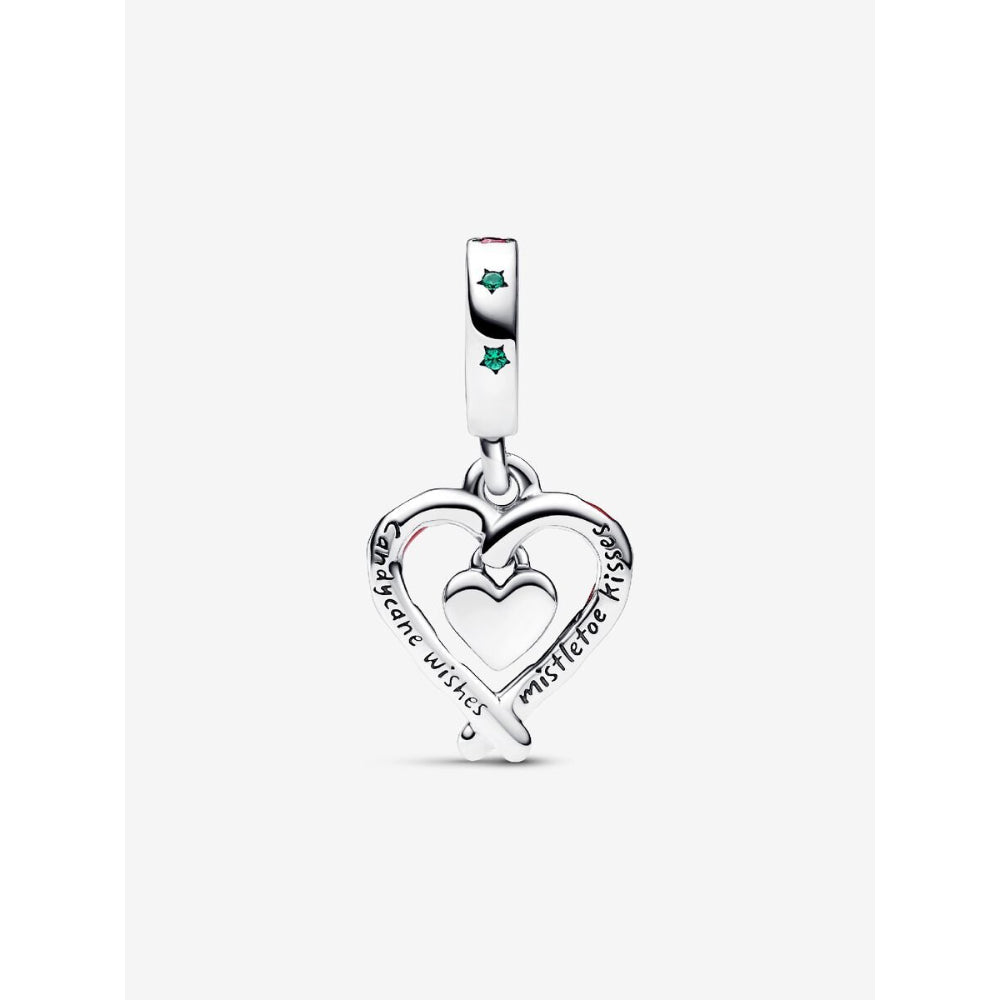 Pandora Sterling Silver Double Candy Cane Heart Christmas Dangle Charm Image 4