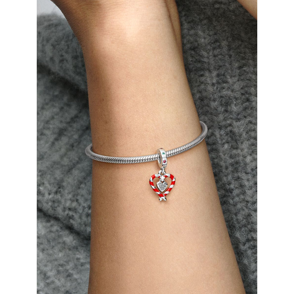 Pandora Sterling Silver Double Candy Cane Heart Christmas Dangle Charm Image 2