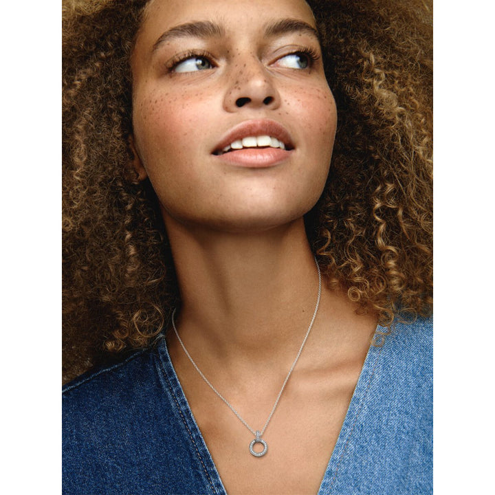 Pandora Sterling Silver Double Circle Pendant &amp; Necklace Image 2