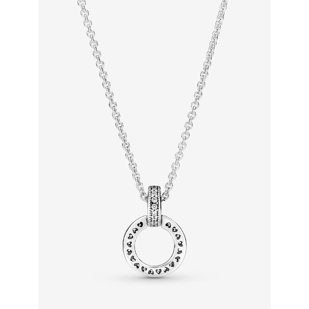 Pandora Sterling Silver Double Circle Pendant &amp; Necklace Image 3
